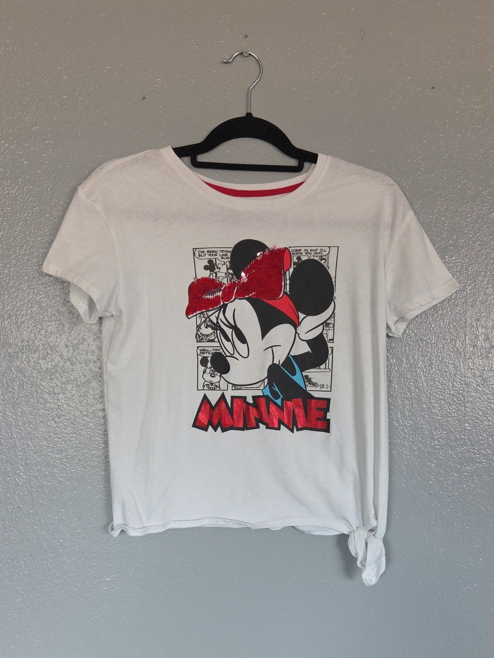 Disney White Minnie Mouse Tee with Red Sequin Bow